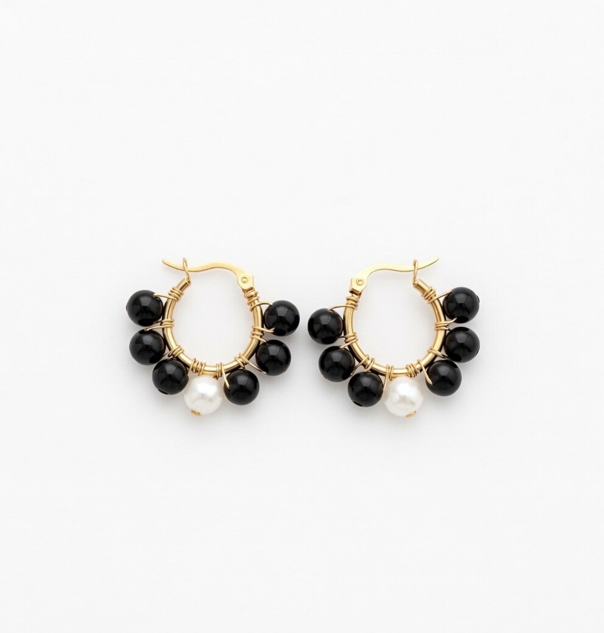 Aros Ágata negra y cuarzo blanco - 1