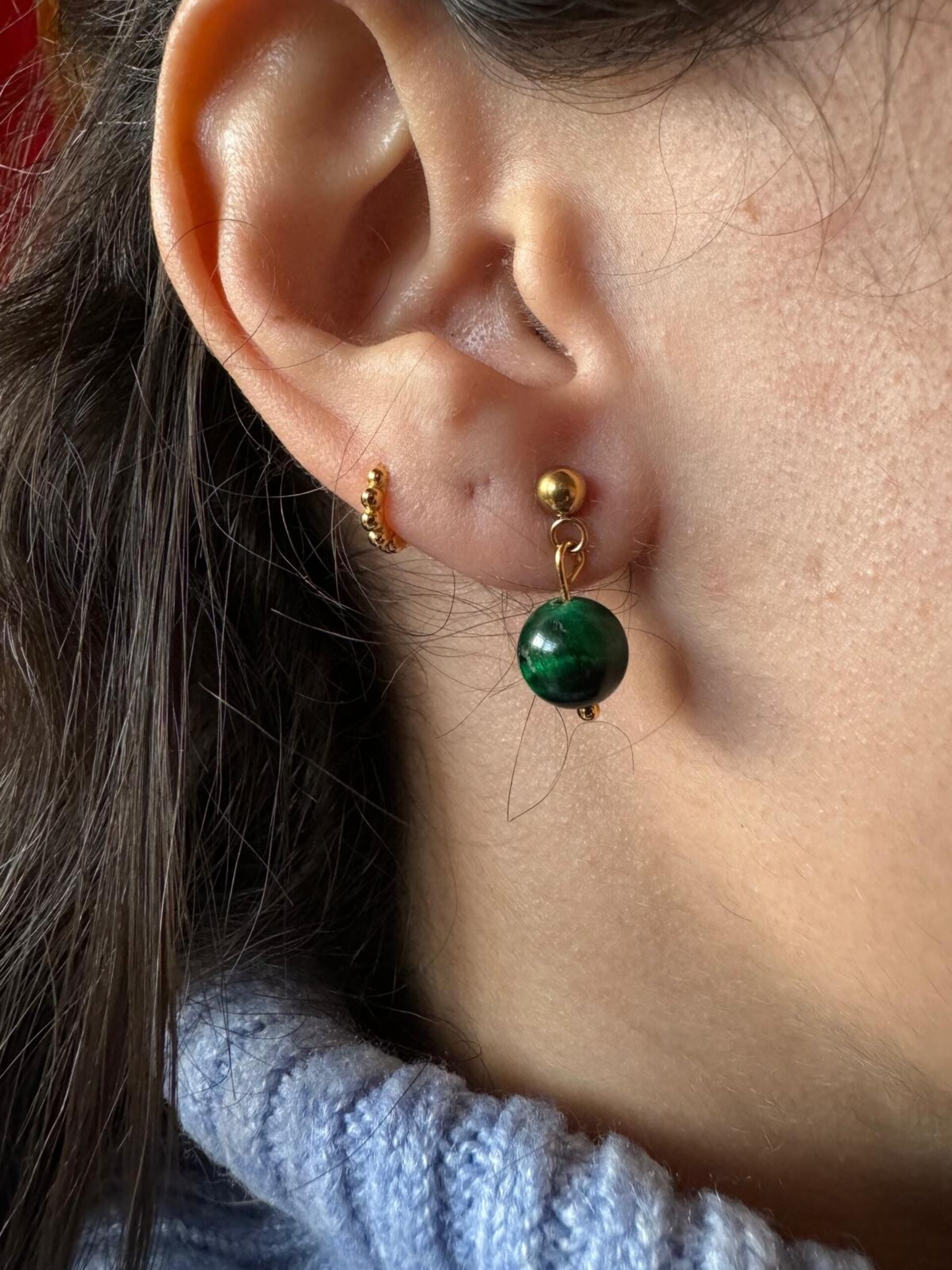 Pendientes Ojo de tigre verde - 2