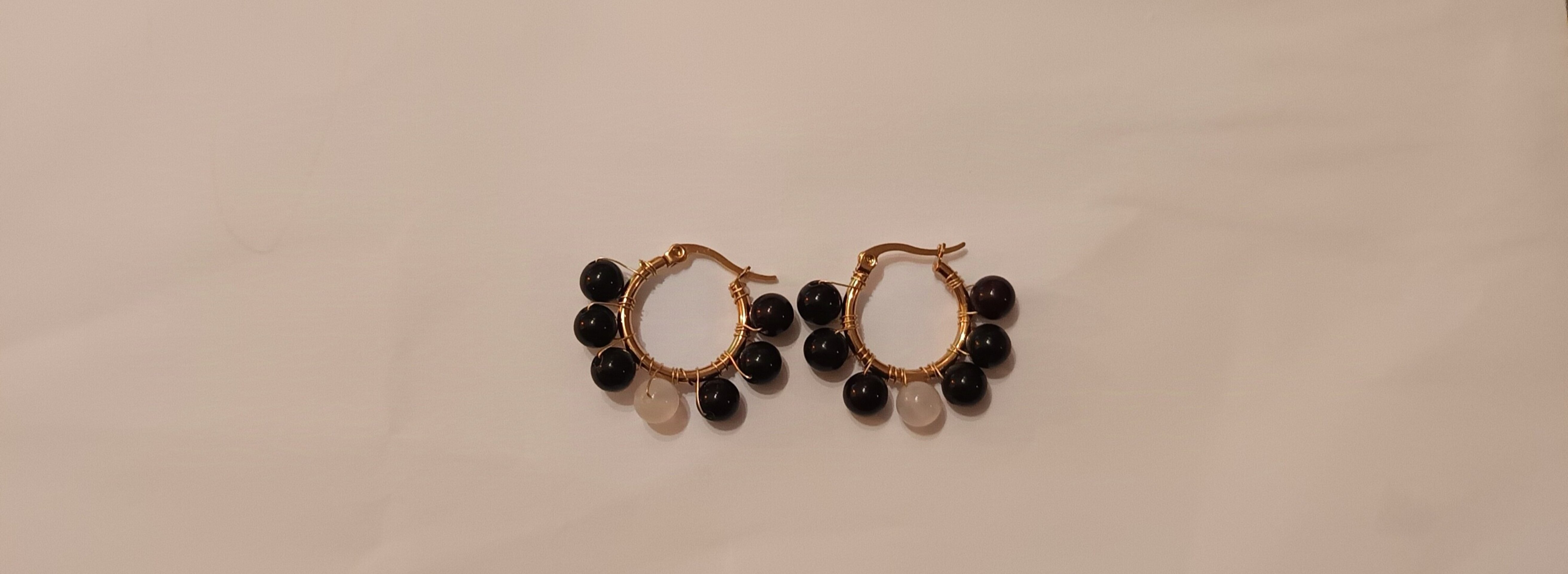 Aros Ágata negra y cuarzo blanco - 2