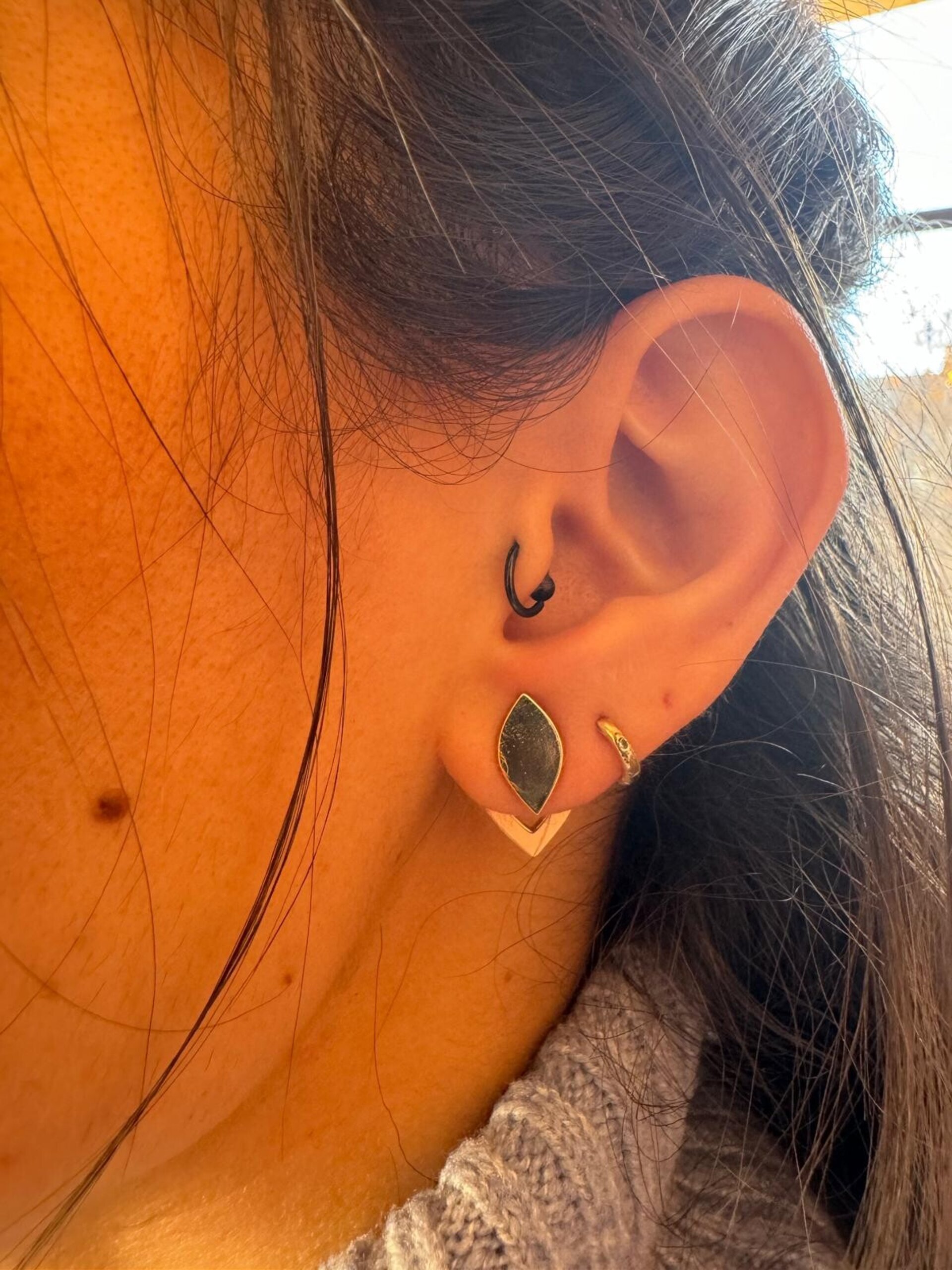 Pendientes doble hoja dorada - 3
